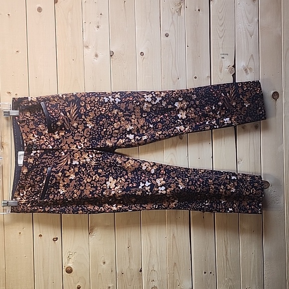 Anthropologie The Essential Slim Floral Pant Faux Leather Trim Pockets Size 2 - Picture 1 of 8
